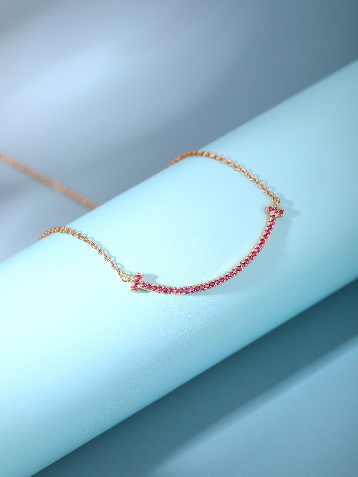 [Lumi Jewelry]BIG SMILE PEDANT PINK DIAMOND NECKLACE