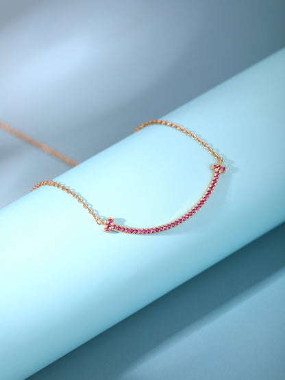 [Lumi Jewelry]BIG SMILE PEDANT PINK DIAMOND NECKLACE
