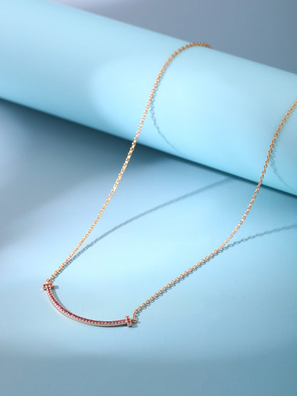 [Lumi Jewelry]BIG SMILE PEDANT PINK DIAMOND NECKLACE