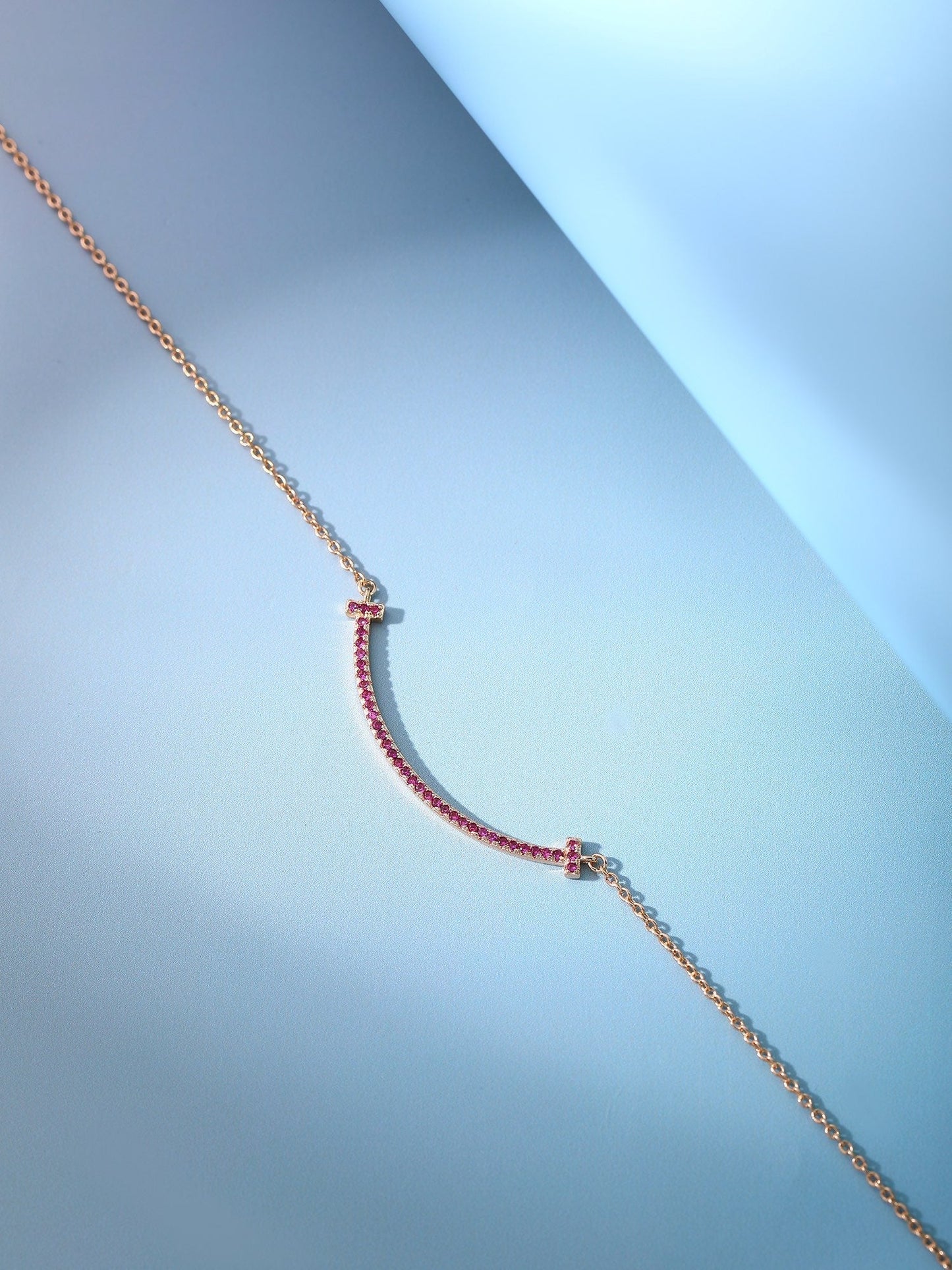 [Lumi Jewelry]BIG SMILE PEDANT PINK DIAMOND NECKLACE