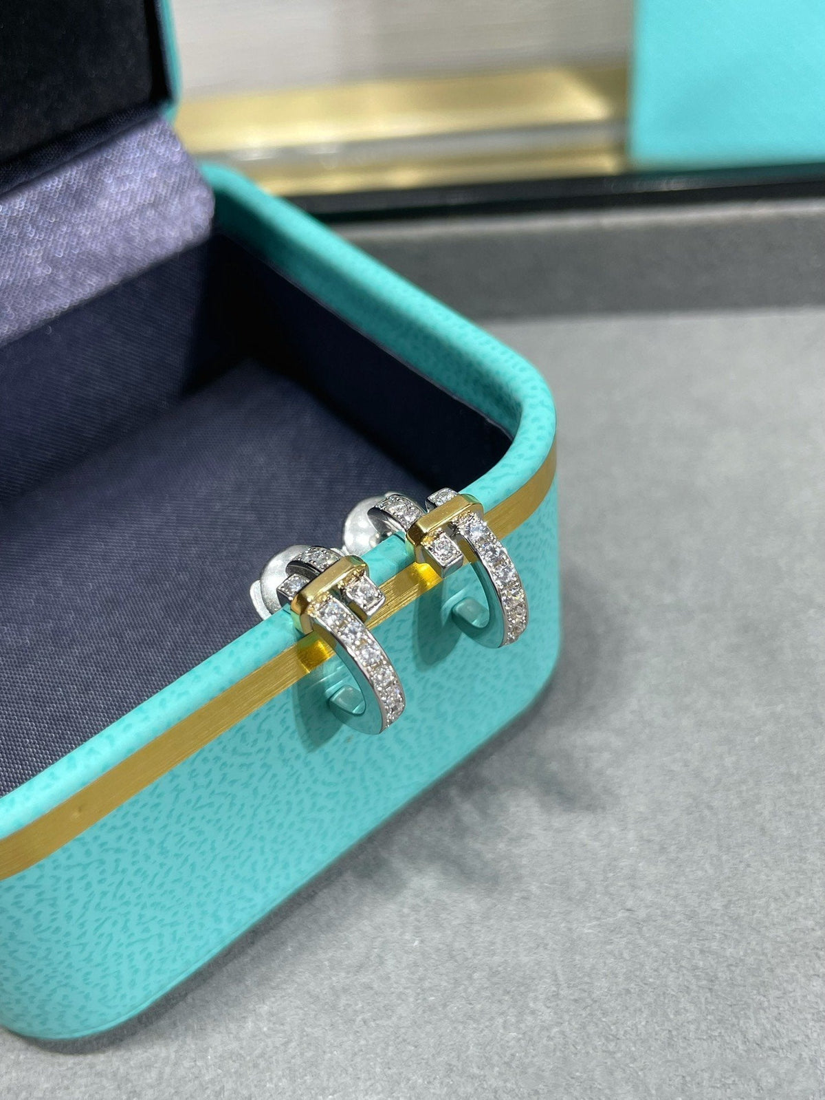 [Lumi Jewelry]EDGE DIAMOND PINK GOLD EARRINGS