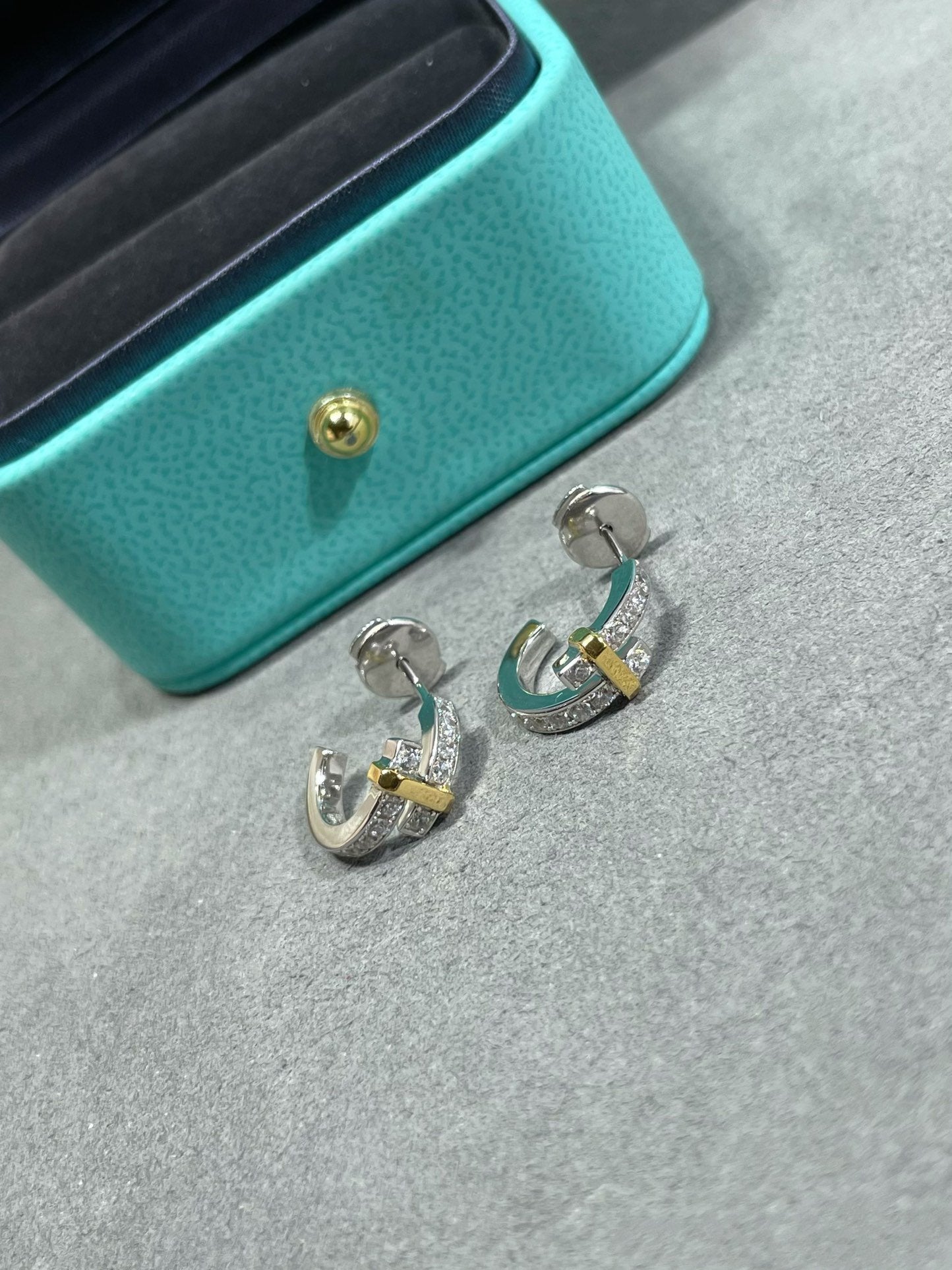 [Lumi Jewelry]EDGE DIAMOND PINK GOLD EARRINGS