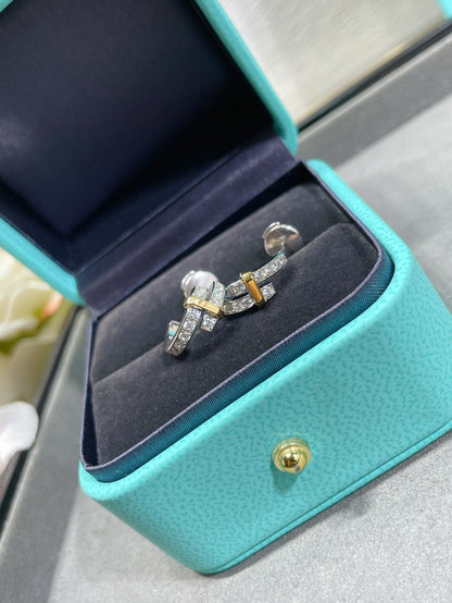[Lumi Jewelry]EDGE DIAMOND PINK GOLD EARRINGS
