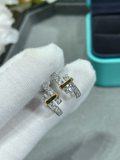 [Lumi Jewelry]EDGE DIAMOND PINK GOLD EARRINGS