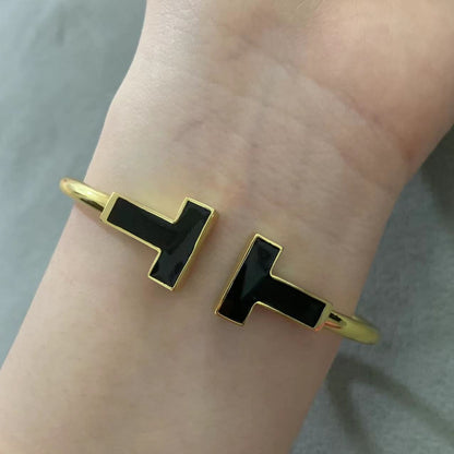 [Lumi Jewelry]T WIDE ONYX OPEN BRACELET