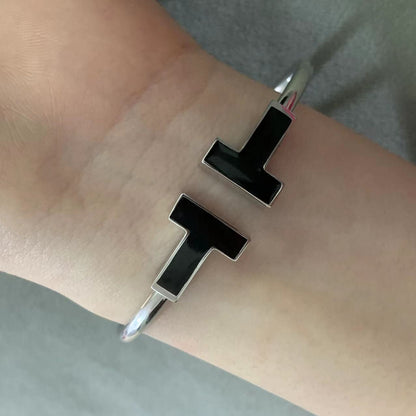 [Lumi Jewelry]T WIDE ONYX OPEN BRACELET
