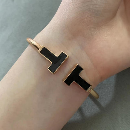 [Lumi Jewelry]T WIDE ONYX OPEN BRACELET