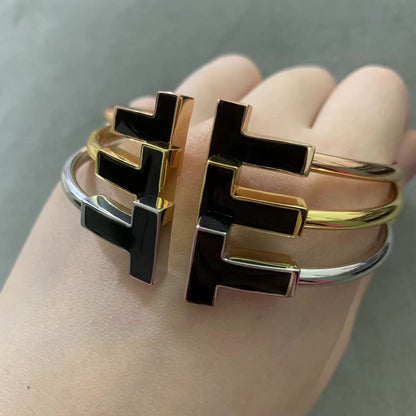 [Lumi Jewelry]T WIDE ONYX OPEN BRACELET