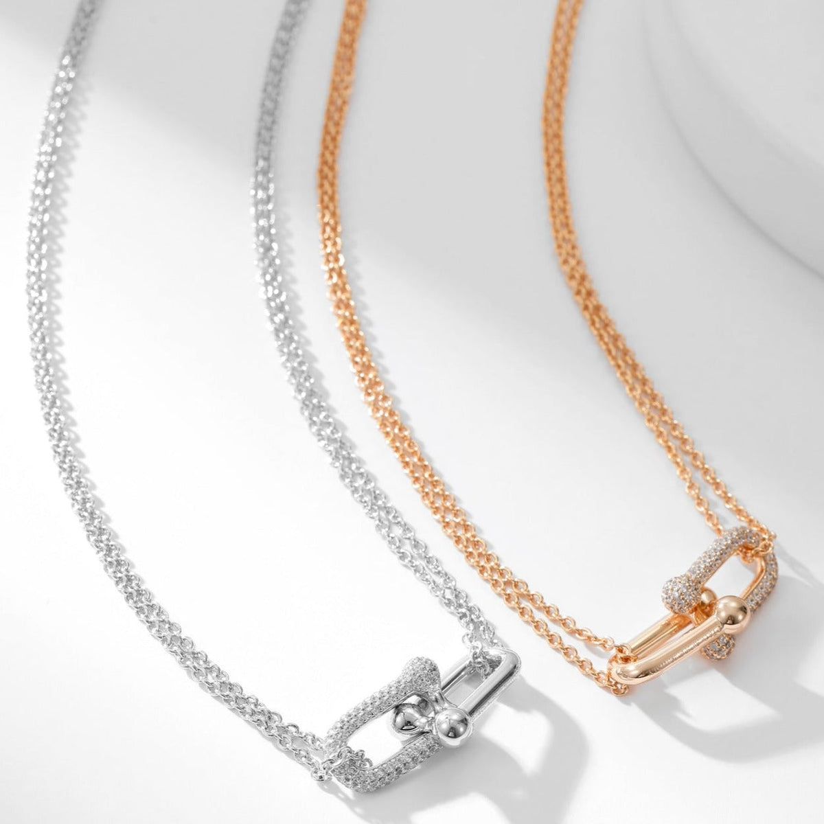 [Lumi Jewelry]HARDWEAR DIAMOND PEDANT DOUBLE CHAIN NECKLACE
