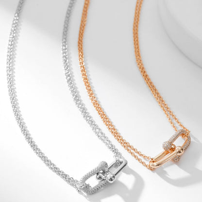 [Lumi Jewelry]HARDWEAR DIAMOND PEDANT DOUBLE CHAIN NECKLACE