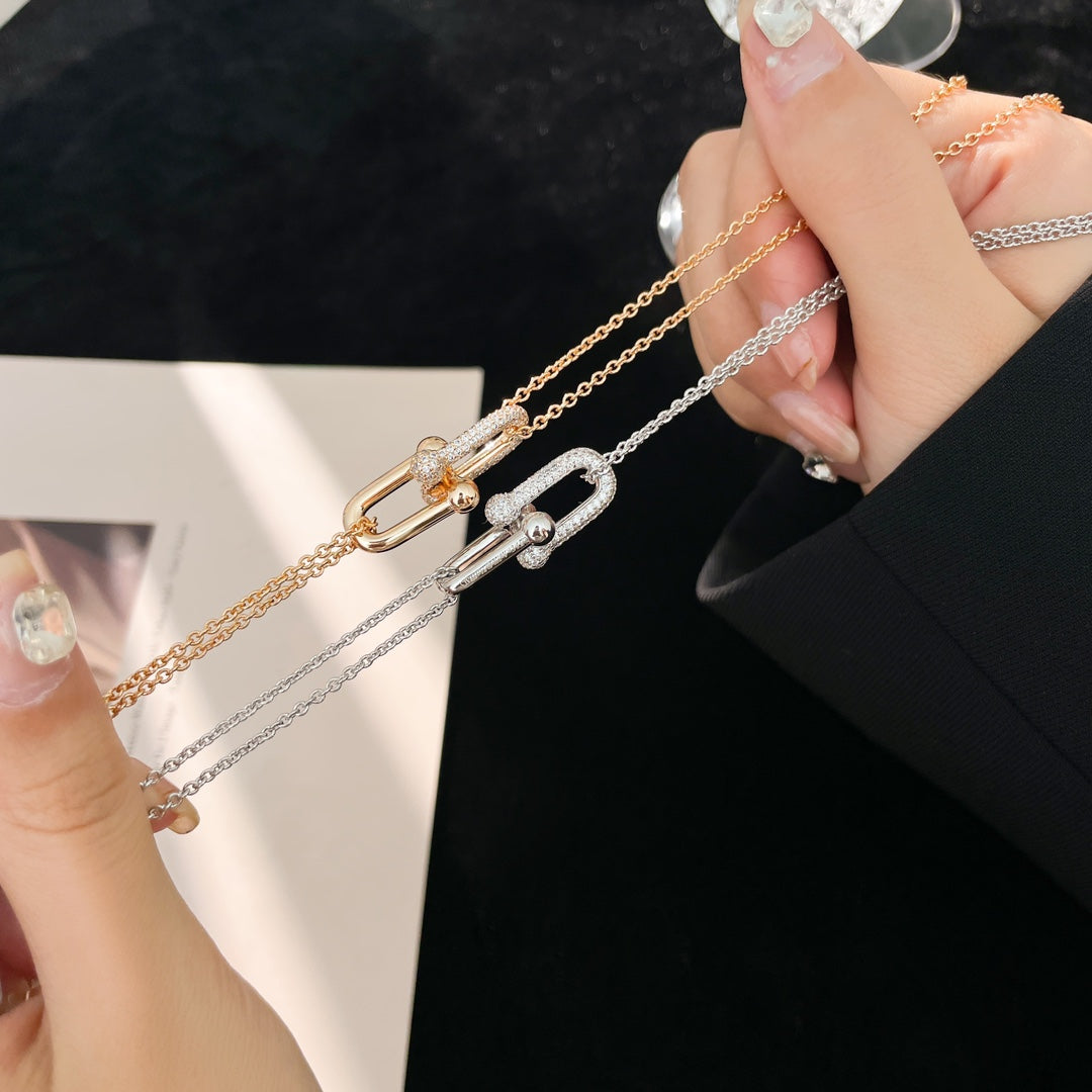 [Lumi Jewelry]HARDWEAR DIAMOND PEDANT DOUBLE CHAIN NECKLACE