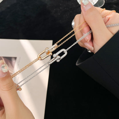 [Lumi Jewelry]HARDWEAR DIAMOND PEDANT DOUBLE CHAIN NECKLACE