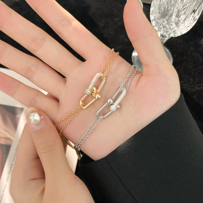 [Lumi Jewelry]HARDWEAR DIAMOND PEDANT DOUBLE CHAIN NECKLACE