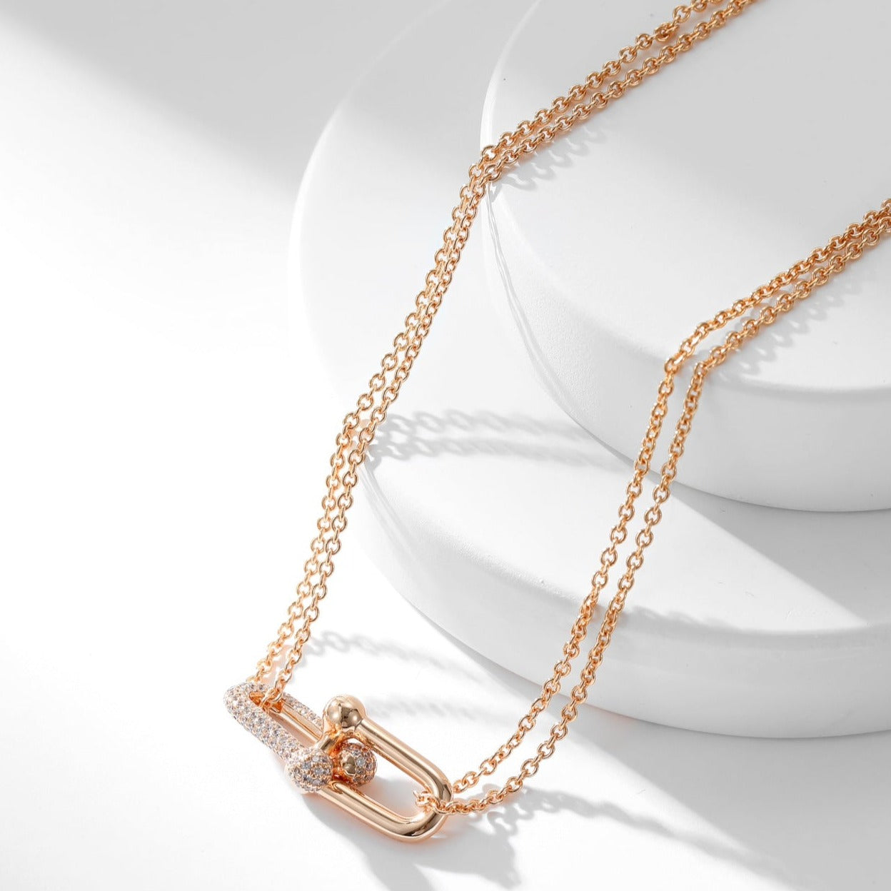 [Lumi Jewelry]HARDWEAR DIAMOND PEDANT DOUBLE CHAIN NECKLACE