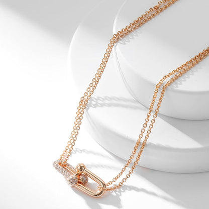 [Lumi Jewelry]HARDWEAR DIAMOND PEDANT DOUBLE CHAIN NECKLACE