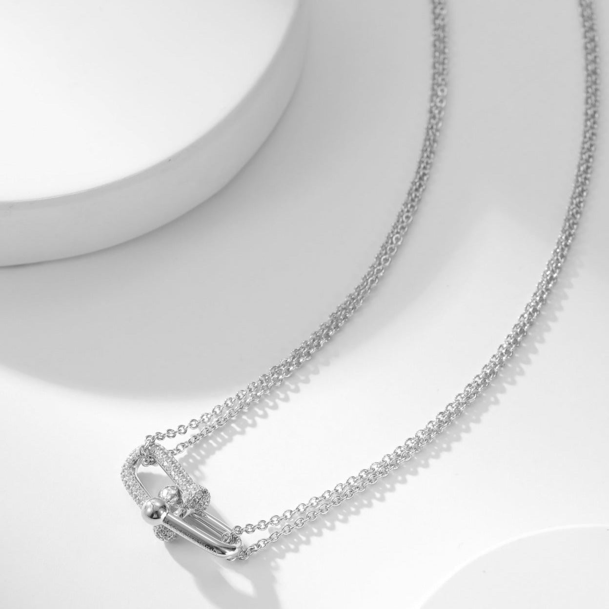[Lumi Jewelry]HARDWEAR DIAMOND PEDANT DOUBLE CHAIN NECKLACE