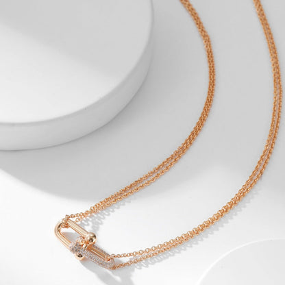 [Lumi Jewelry]HARDWEAR DIAMOND PEDANT DOUBLE CHAIN NECKLACE
