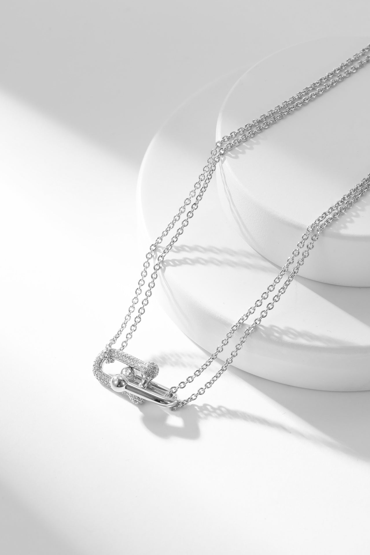 [Lumi Jewelry]HARDWEAR DIAMOND PEDANT DOUBLE CHAIN NECKLACE