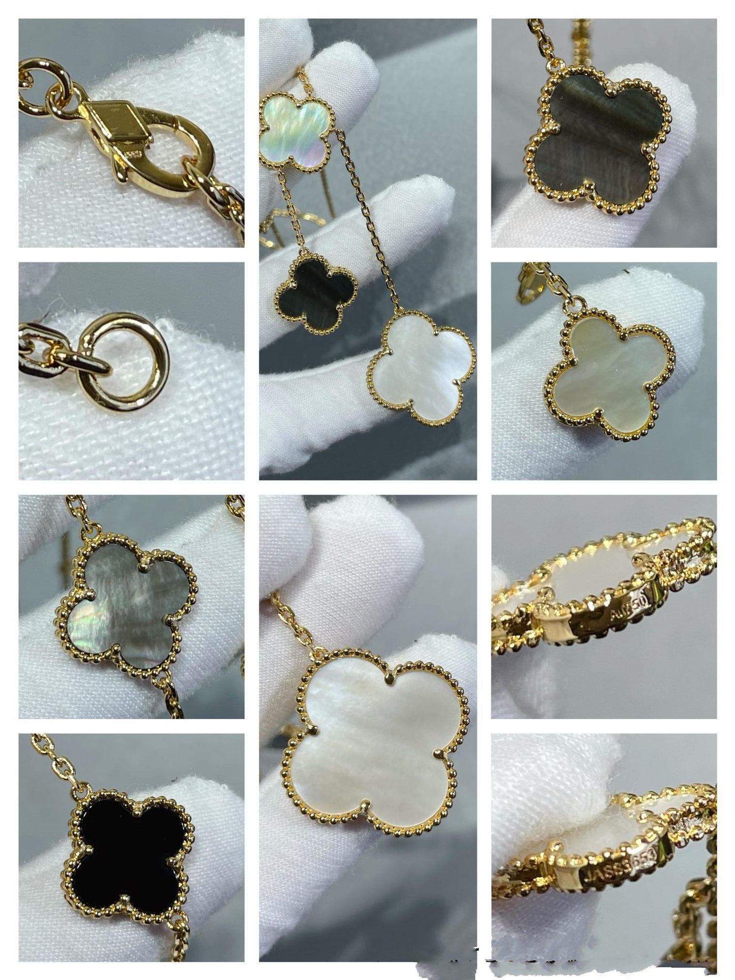 [Lumi Jewels]CLOVER 6 MOTIF MOP ONYX GOLD NECKLACE