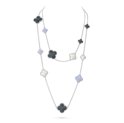 [Lumi Jewels]CLOVER 16 MOTIF CHALCEDONY MOP SILVER NECKLACE