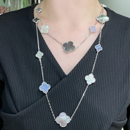 [Lumi Jewels]CLOVER 16 MOTIF CHALCEDONY MOP SILVER NECKLACE