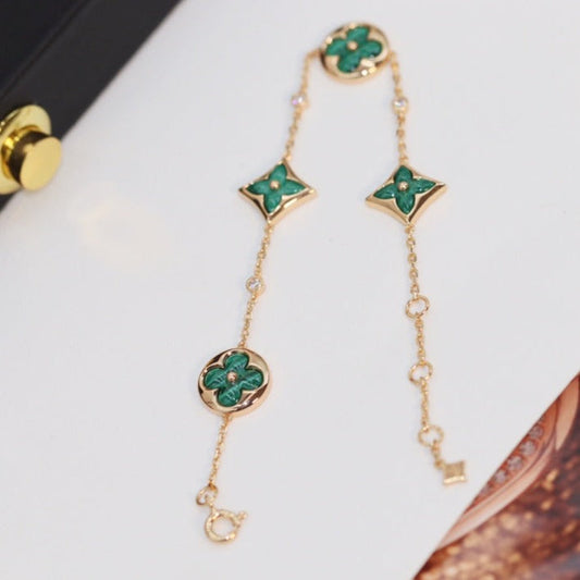 [Lumi Jewels]STAR AND SUN 4 MOTIF PINK GOLD MALACHITE BRACELET