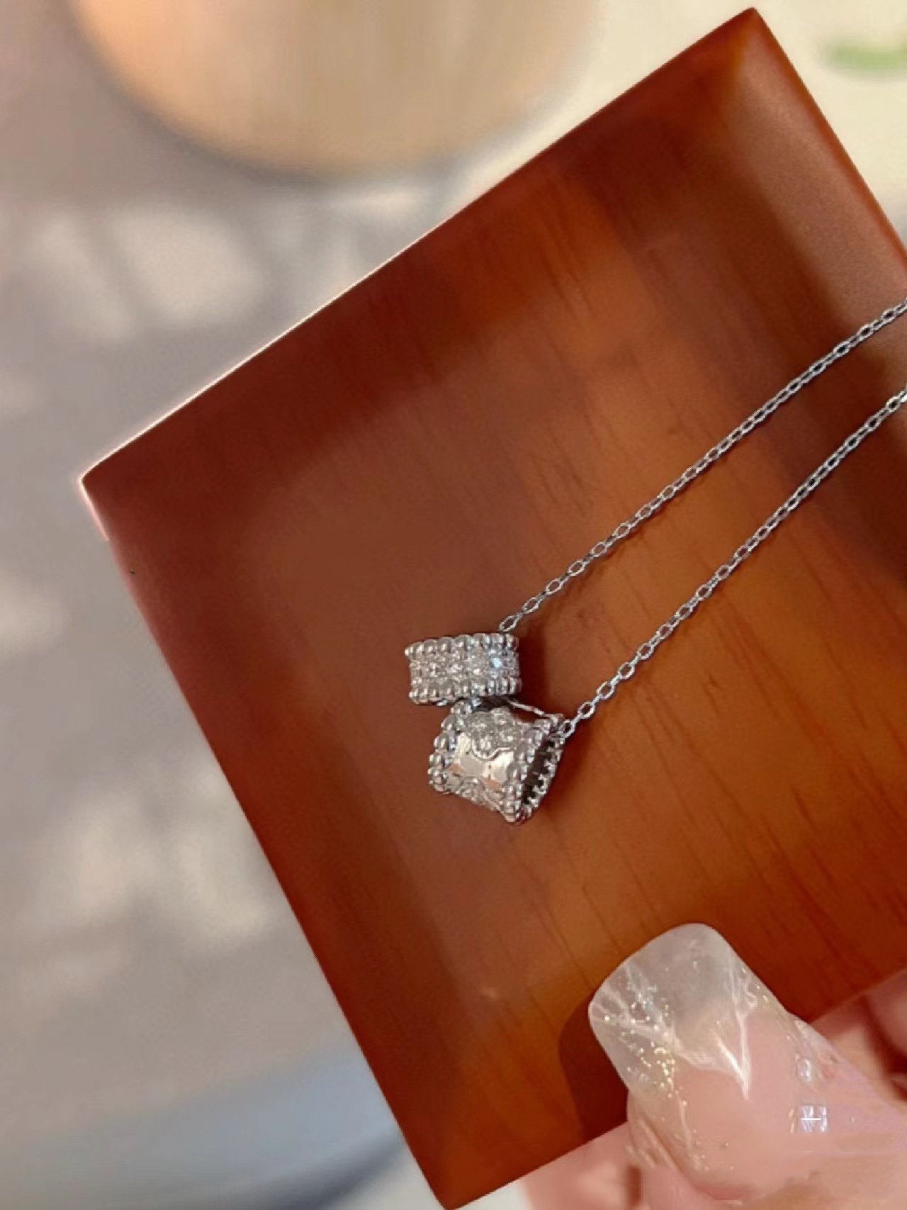 [Lumi Jewels]PERLEE DOUBLE PENDANT SILVER DIAMOND NECKLACE