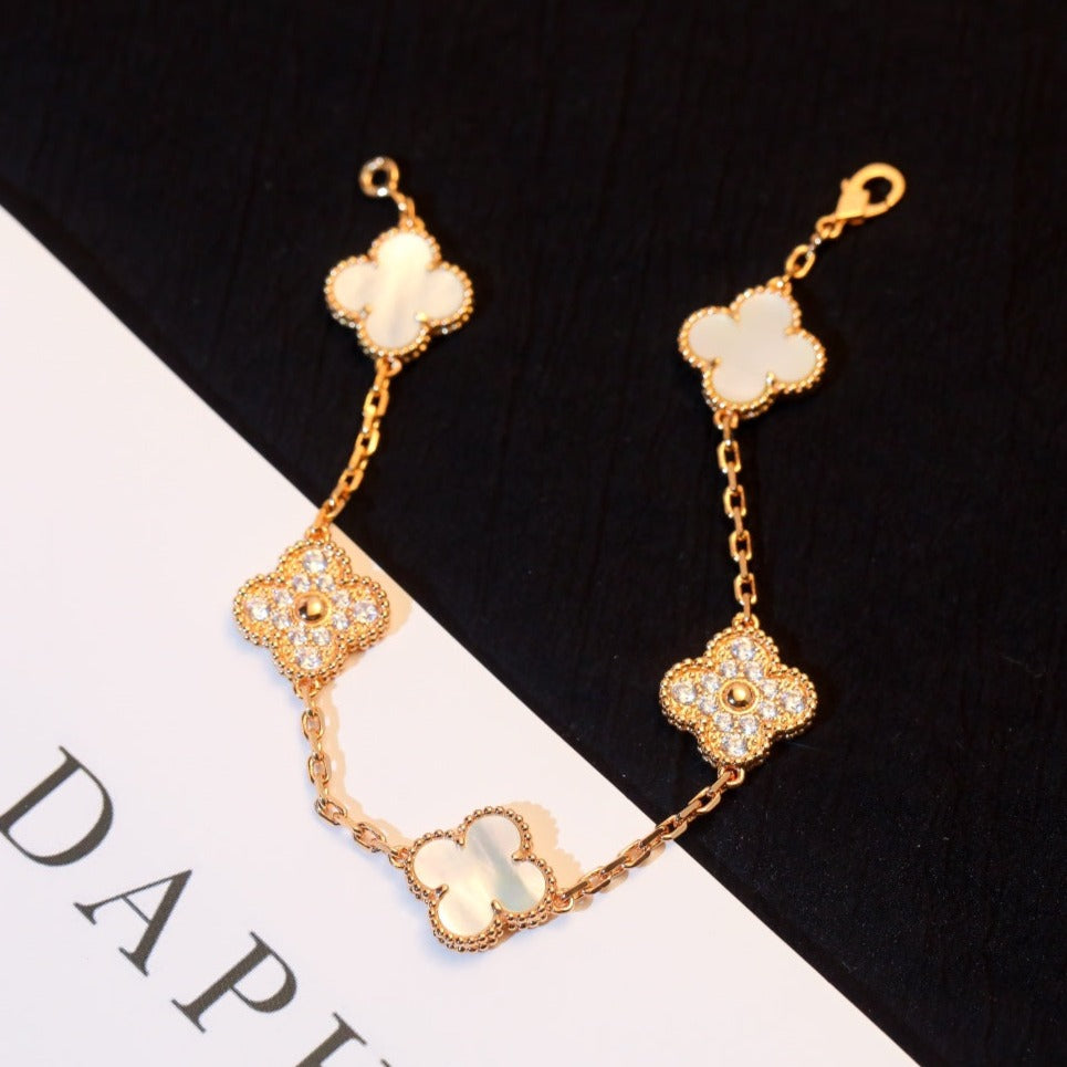 [Lumi Jewels]CLOVER BRACELET 5 MOTIF WHITE MOP DIAMOND
