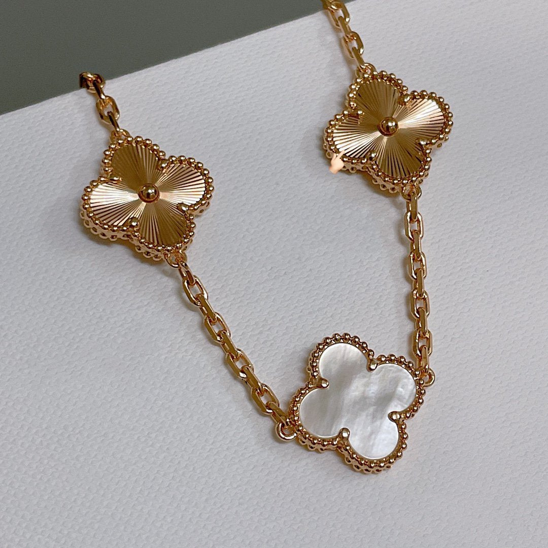 [Lumi Jewels]CLOVER BRACELET 5 MOTIF WHITE MOP PINK GOLD