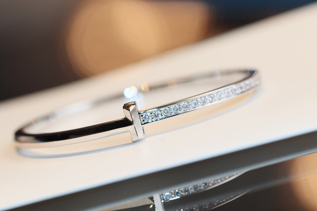[Lumi Jewelry]NARROW T1 HINGED BANGLE DIAMOND SILVER