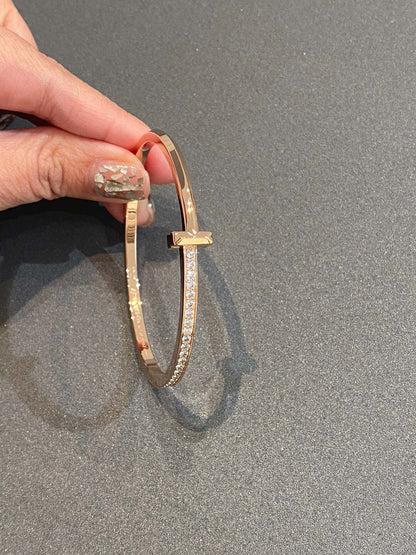 [Lumi Jewelry]NARROW T1 HINGED BANGLE DIAMOND PINK GOLD