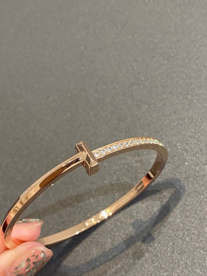 [Lumi Jewelry]NARROW T1 HINGED BANGLE DIAMOND PINK GOLD