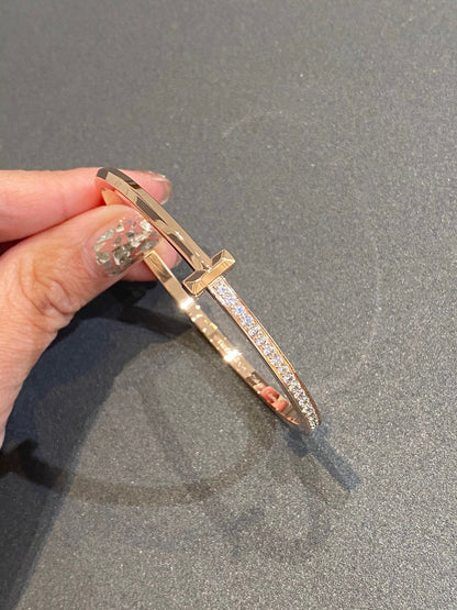 [Lumi Jewelry]NARROW T1 HINGED BANGLE DIAMOND PINK GOLD