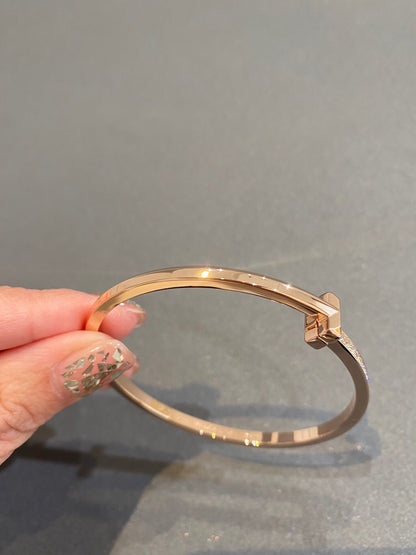 [Lumi Jewelry]NARROW T1 HINGED BANGLE DIAMOND PINK GOLD