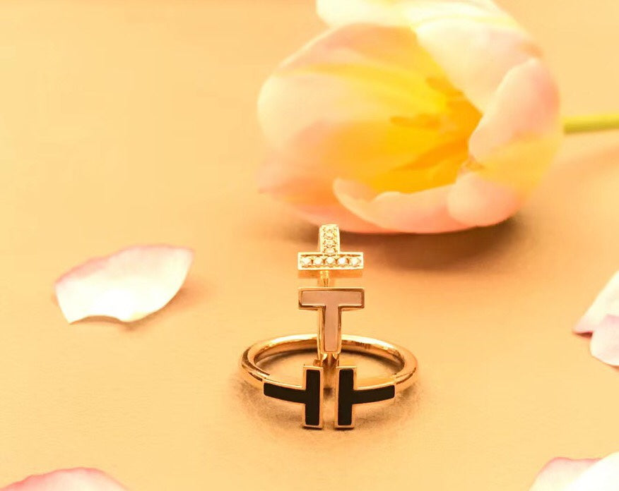 [Lumi Jewelry]T SMALL ONYX PINK GOLD RING