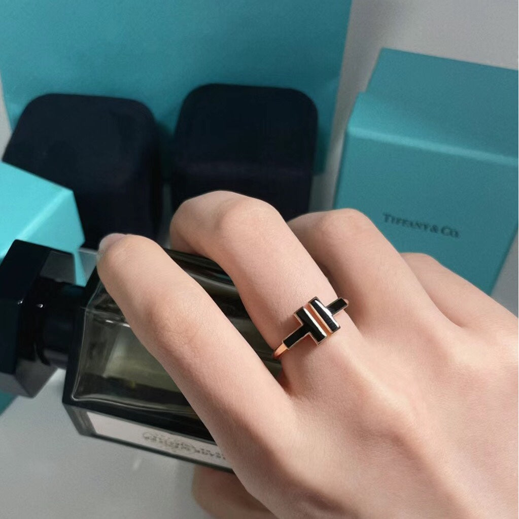 [Lumi Jewelry]T SMALL ONYX PINK GOLD RING