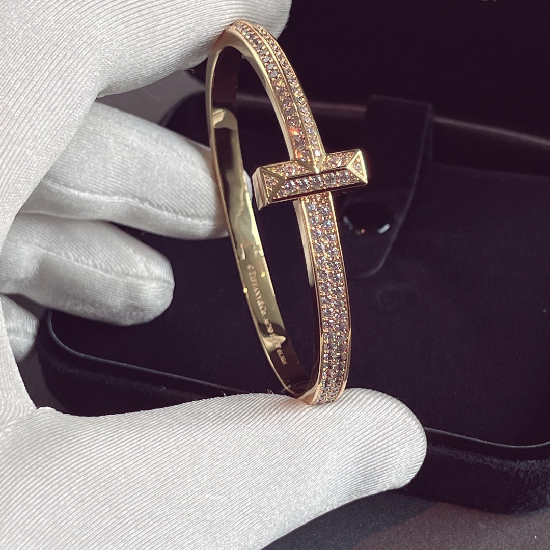 [Lumi Jewelry]T1 WIDE HINGED BANGLE DIAMOND PAVED BRACELET