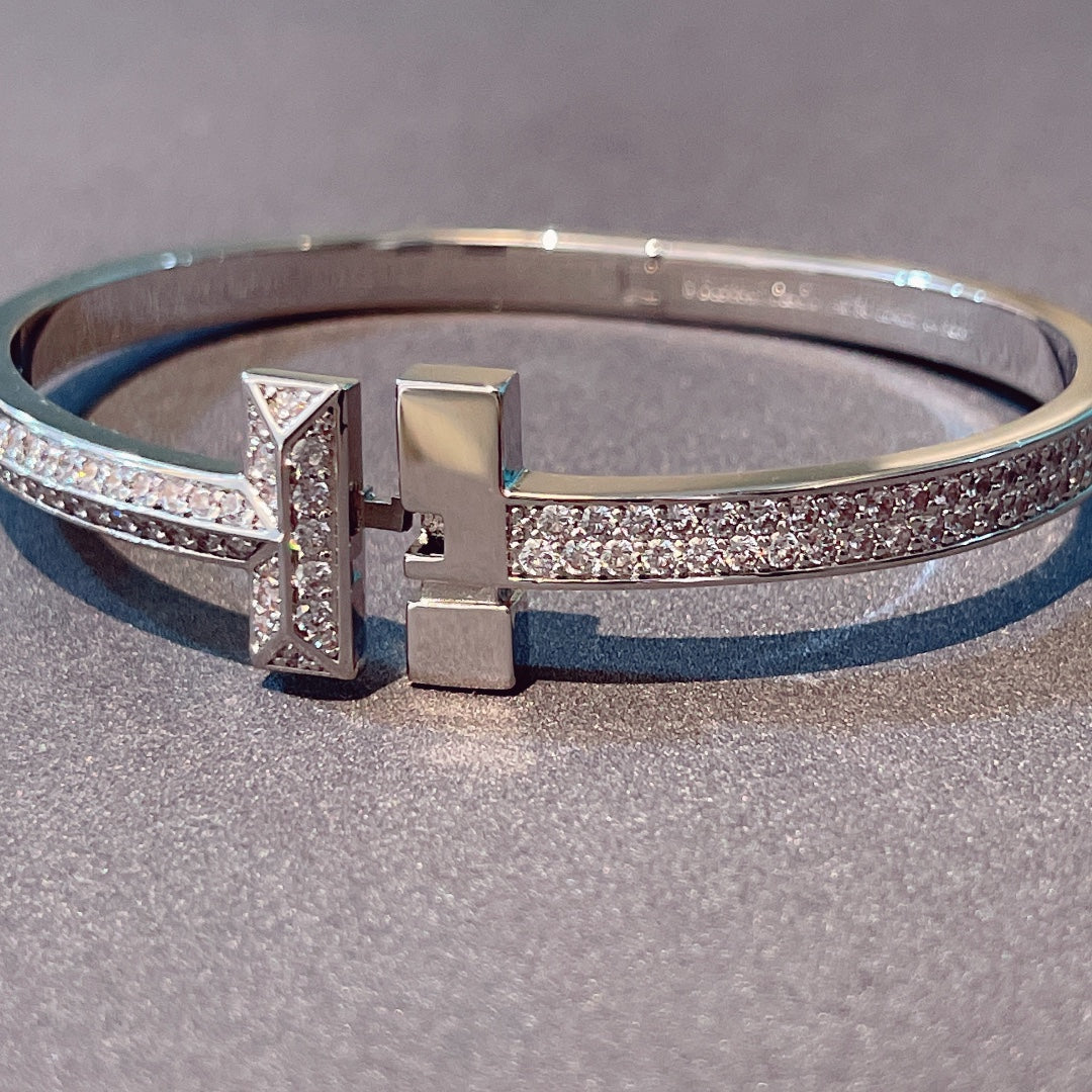 [Lumi Jewelry]T1 WIDE HINGED BANGLE DIAMOND PAVED BRACELET