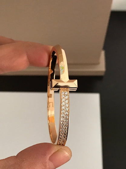 [Lumi Jewelry]T1 WIDE DIAMOND HINGED BANGLE PINK GOLD