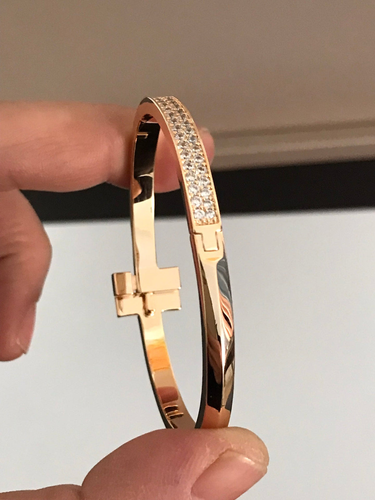 [Lumi Jewelry]T1 WIDE DIAMOND HINGED BANGLE PINK GOLD