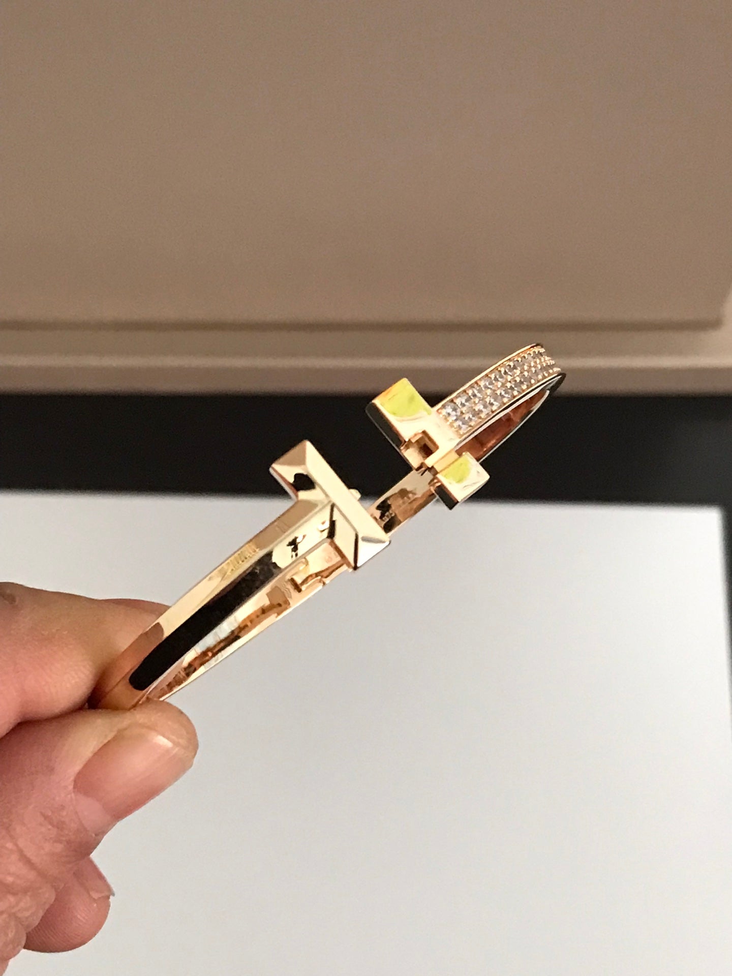 [Lumi Jewelry]T1 WIDE DIAMOND HINGED BANGLE PINK GOLD