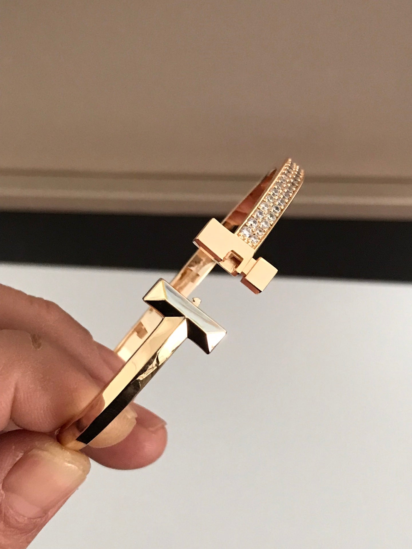 [Lumi Jewelry]T1 WIDE DIAMOND HINGED BANGLE PINK GOLD