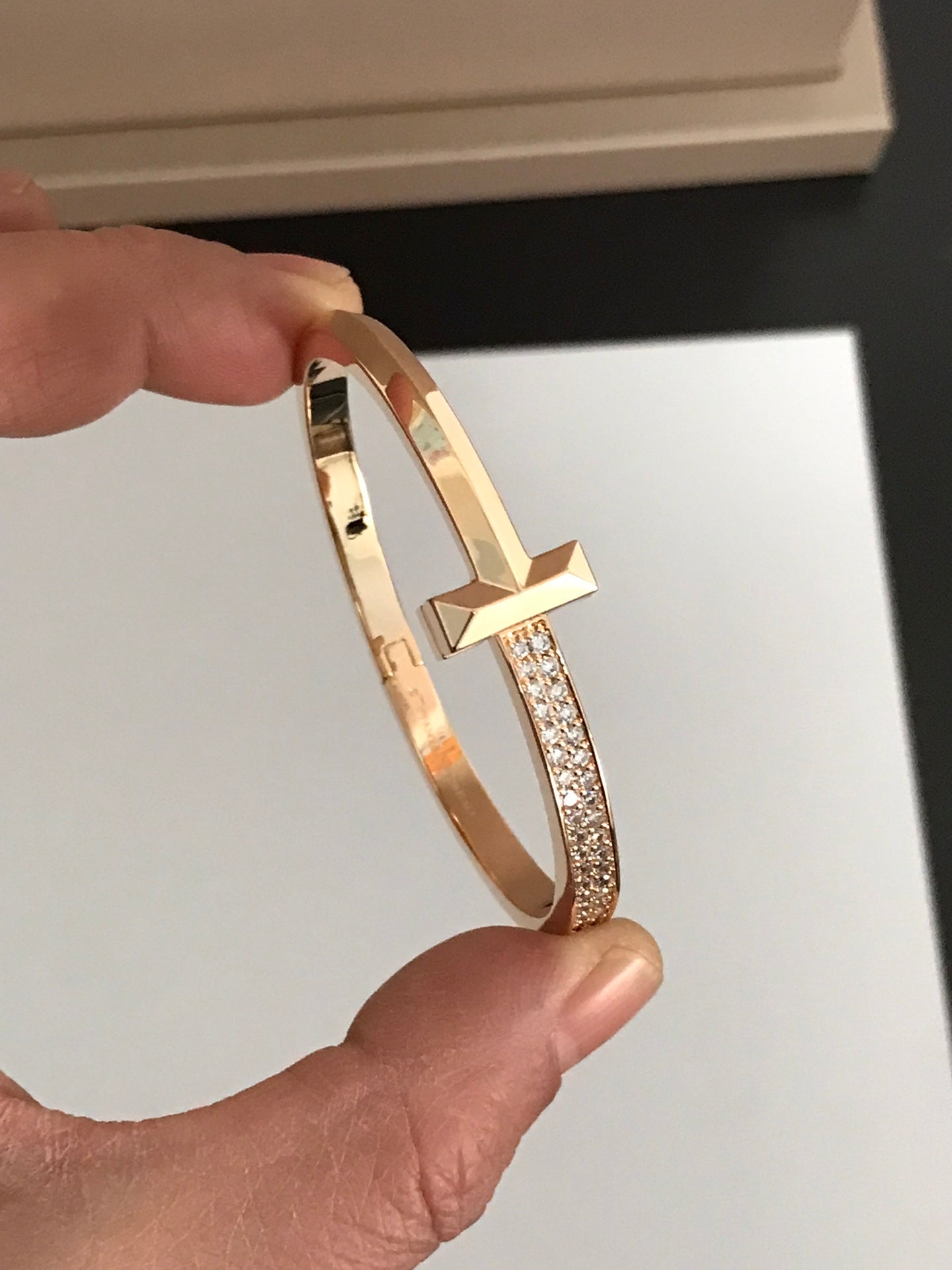 [Lumi Jewelry]T1 WIDE DIAMOND HINGED BANGLE PINK GOLD