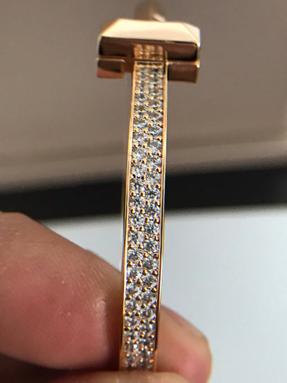 [Lumi Jewelry]T1 WIDE DIAMOND HINGED BANGLE PINK GOLD