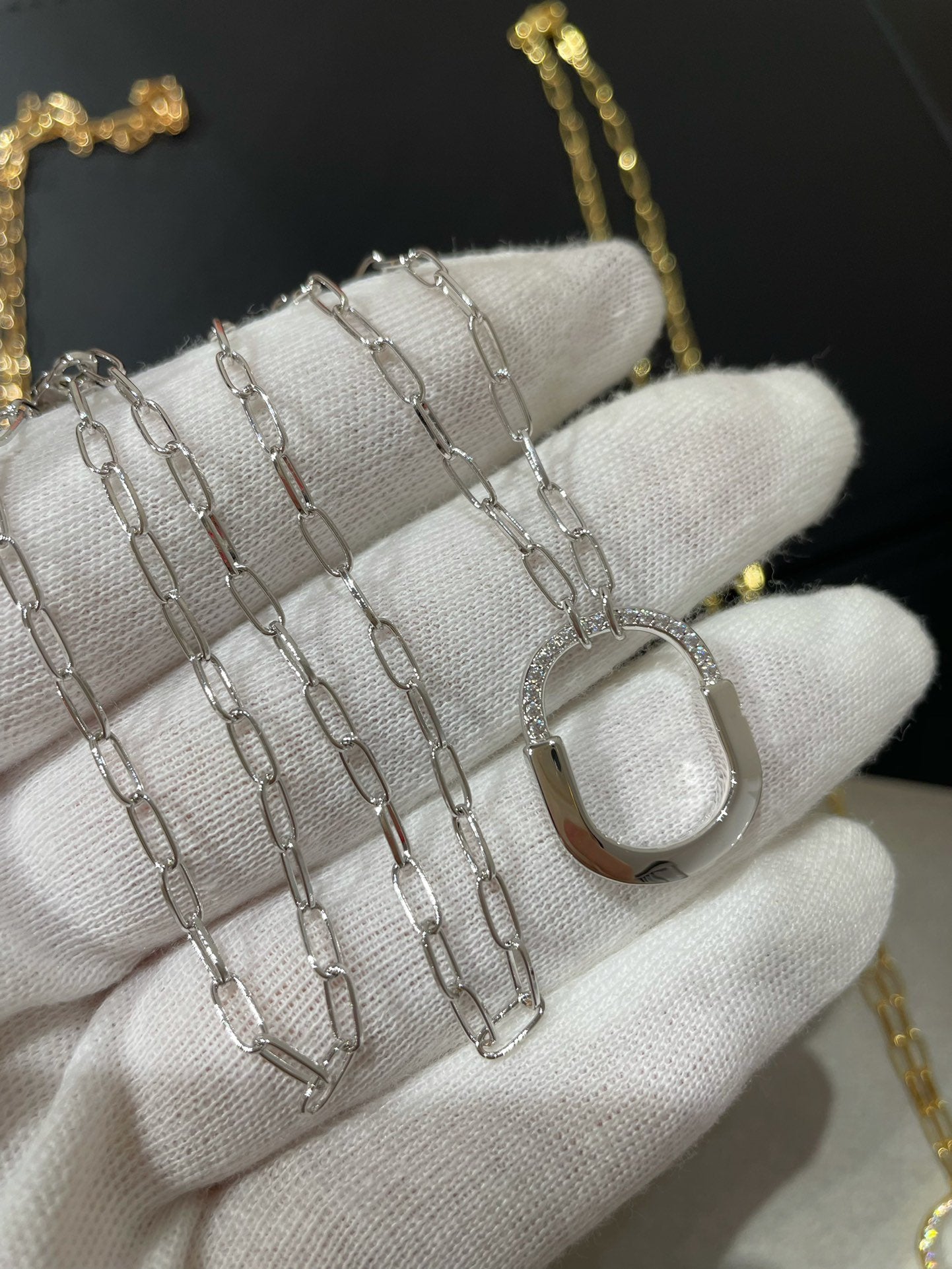 [Lumi Jewelry]LOCK MEDIUM PENDANT DIAMOND NECKLACE