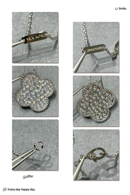 [Lumi Jewels]CLOVER 25MM LARGE PENDANT DIAMOND PAVED SILVER NECKLACE