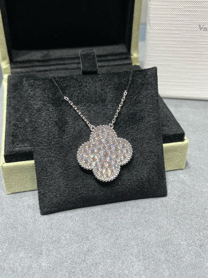 [Lumi Jewels]CLOVER 25MM LARGE PENDANT DIAMOND PAVED SILVER NECKLACE