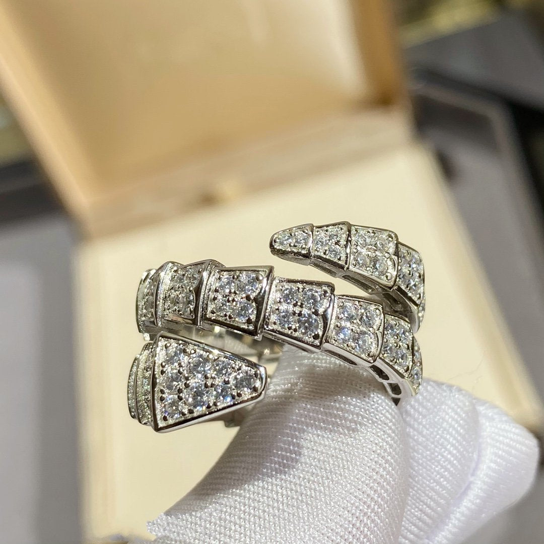 [Lumi Jewels]SERPENTI DOUBLE RING SILVER DIAMOND PAVED