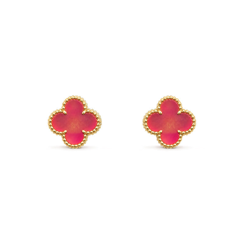 [Lumi Jewelry]NEW CLOVER 1 MOTIF PINK ENAMEL STUD EARRINGS