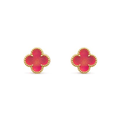 [Lumi Jewelry]NEW CLOVER 1 MOTIF PINK ENAMEL STUD EARRINGS